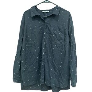 Old Navy The Classic Shirt Black Star Print Button Down Long‎ Sleeve Women
